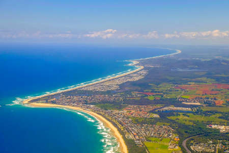 Beautiful landscaped view from plane windows while landing at airporl.の写真素材