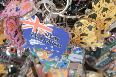 Christchurch, New Zealand  December 19th, 2017 :  New Zealand key chain  souvenir in DP Souvenir shop at Christchurch, New Zealandのeditorial素材