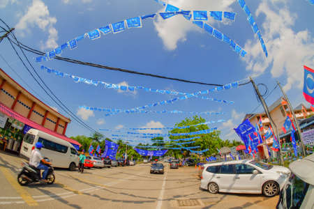 Muadzam Shah, Pahang- May 9th, 2018: Political flags and banners for the Malaysian 14th General Election at a residential area on May 9, 2018, in Muadzam Shah, Pahang, Malaysia.のeditorial素材