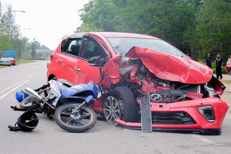 Muadzam Shah, Pahang - October 18th, 2018 :  Car and motocycle condition after the accident during the Inter Agency Disaster Training Program 2018のeditorial素材