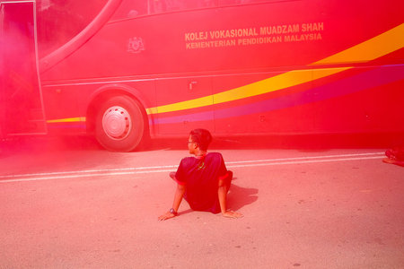 Muadzam Shah, Pahang - October 18th, 2018 :  Bus passenger and motorcyclists lying on the road after the accident during the Inter Agency Disaster Training Program 2018のeditorial素材