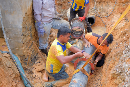 Nuadzam Shah, Malaysia - November 1st, 2018 : Construction site water supply project at working for...