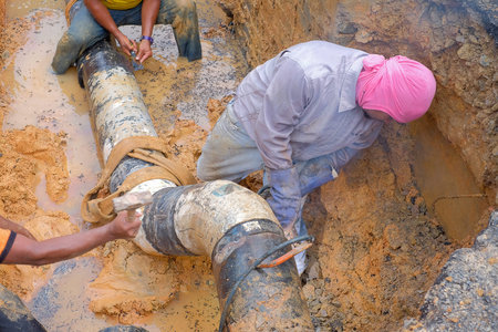 Nuadzam Shah, Malaysia - November 1st, 2018 : Construction site water supply project at working for...