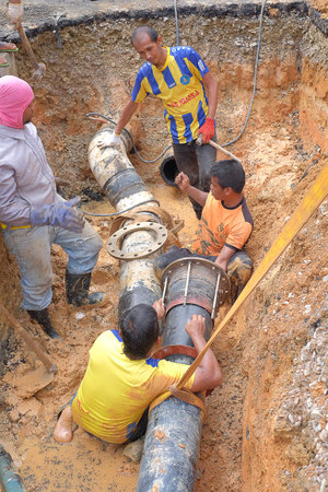 Nuadzam Shah, Malaysia - November 1st, 2018 : Construction site water supply project at working for...