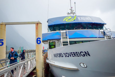 Mildford Sound, New Zealand â€“ December 17th, 2017 :  Cruise at the dock in Milford Sound....