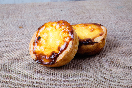 Top view of Portuguese Custard Tarts, called Pastel de Nata or de Belem