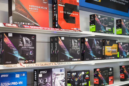 Kuantan, Malaysia - October 18th, 2017 : Computer motherboards and other electronic parts on sale atのeditorial素材