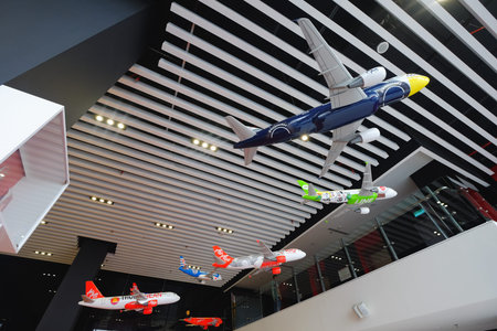 Sepang, Malaysia - March 28th, 2019 : AirAsia plane replica in Air Asia Head Quarter. AirAsia Berhad...