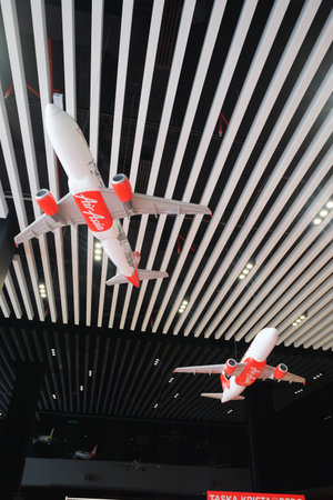 Sepang, Malaysia - March 28th, 2019 : AirAsia plane replica in Air Asia Head Quarter. AirAsia Berhad...