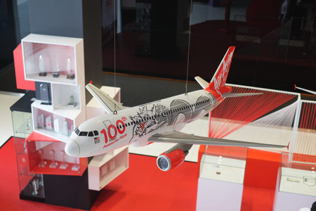 Sepang, Malaysia - March 28th, 2019 : AirAsia plane replica in Air Asia Head Quarter. AirAsia Berhad...