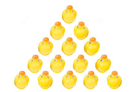 Plastic yellow duck toy isolated on white background