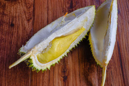 Fresh Durian Fruit on wood backgroundの写真素材