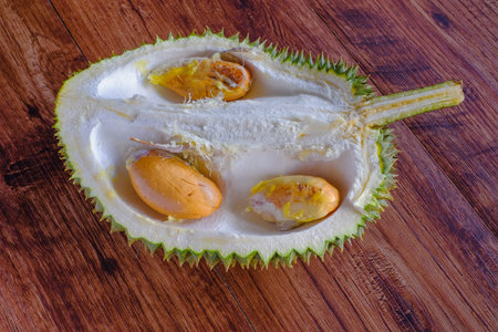 Fresh Durian Fruit on wood background