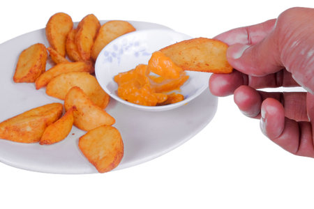 Cheezy Wedges | Baked Potatoes with Cheese on white  background