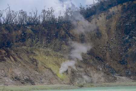 Beautiful panorama of The White Crater (or Kawah Putih), Ciwidey, Bandung, Indonesia. Ciwidey White...