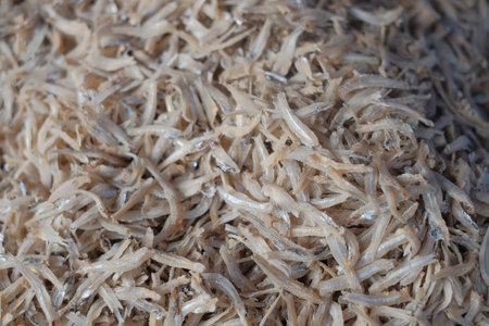 Dried anchovy or ikan bilis close up background