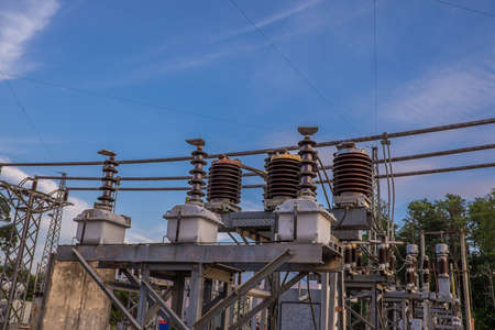 Muadzam Shah, Malaysia - January 9th, 2020 : Unidentified electrician work installation of high voltage in high voltage stations.のeditorial素材