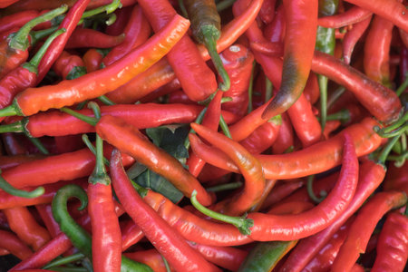 Top view of red chili in the market