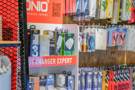Muadzam Shah, Malaysia - January 4th,2020 : Vendor selling smartphone accessories in Muadzam Shah,...