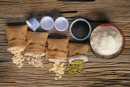 Top view of woman making Florentine cookies . Cookies ingredients