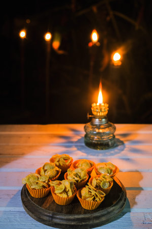 Closeup of traditional snack during Hari Raya Aidilfitri in Malaysia  honey cornflakes  with vintage...