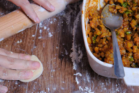 Woman making curry puff.の写真素材