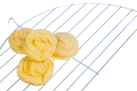 Cream puff cakes with custard isolated on white background