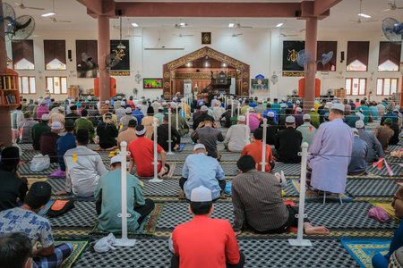 Muadzam Shah, Malaysia - July 3rd, 2020 : Muslims performed the Friday Prayer at Muadzam Shah Mosque...
