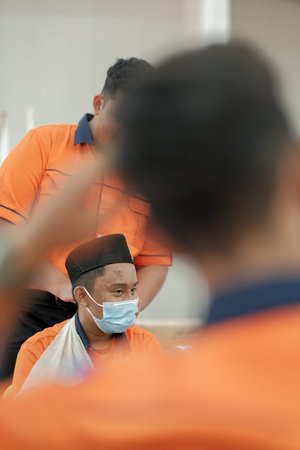 Muadzam Shah, Malaysia- August 4th, 2020 : Coronavirus check post on street car  doctors checking...
