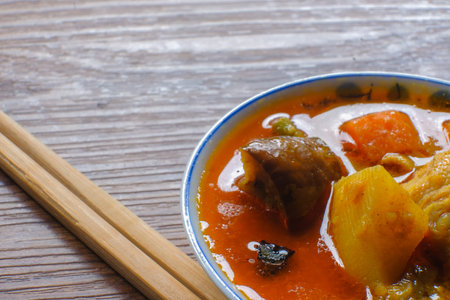 Dalcha in the plate on the tableの写真素材