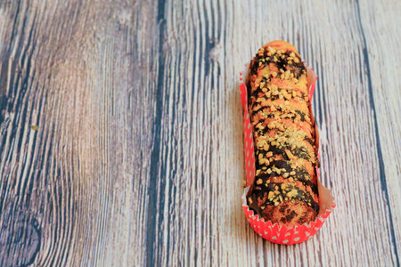 Ice cream puff on wooden background