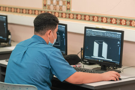 Muadzam Shah, Malaysia - Mei 6th, 2021: Furniture Production Operation students wearing face mask...