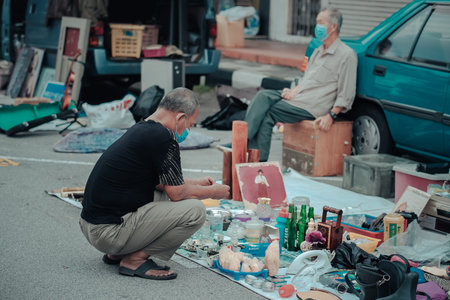 Ipoh, Malaysia - January 17th, 2021 : People shopping and walk around at Pasar Karat Loken or Memory...