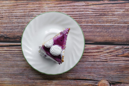 Blueberry cake on white plate
