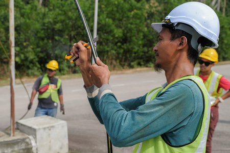 Muadzam Shah, Malaysia- September 1st, 2021 : Team of workers from telecomunication internet...