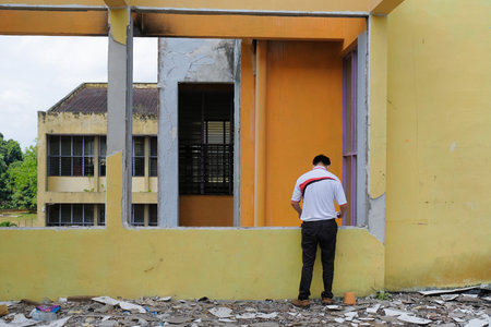 Muadzam Shah, Malaysia- September 4st, 2021 :Contractor took measurements of the roofing work in the...