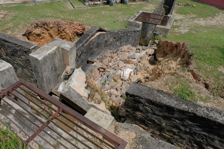 Drain damage. Soil erosion or landslide in the slope during the rainy season