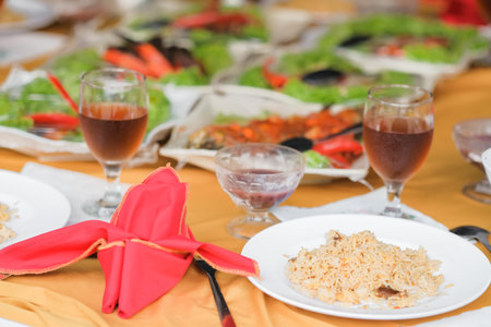 Table setting at a wedding reception. Selective Focus