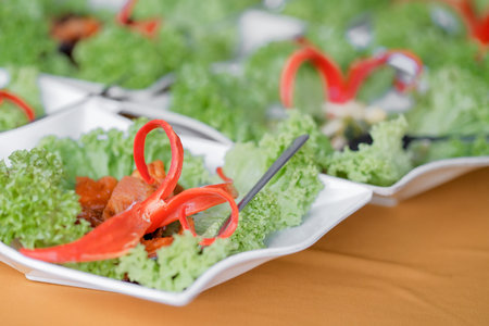 Table setting at a wedding reception. Selective Focusの写真素材