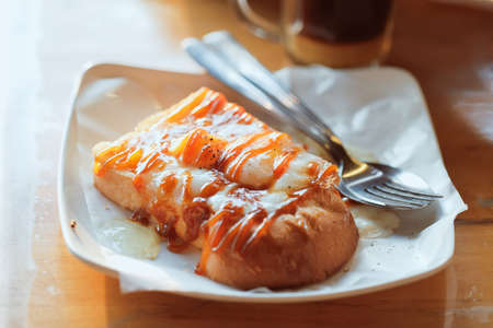 Homemade waffels with vanilla icecream.の写真素材