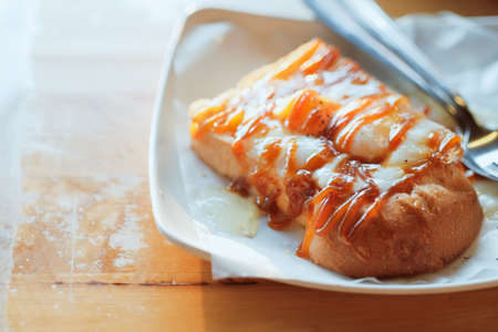 Homemade waffels with vanilla icecream.の写真素材