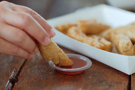 Local food in Terengganu, Malaysia. Known as "Keropok Lekor". Kerepok Lekor is traditional Malaysian local food made from flour and fresh fish.の写真素材