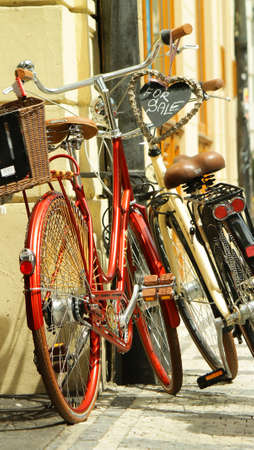 Bicycle near the wall at the streetのeditorial素材