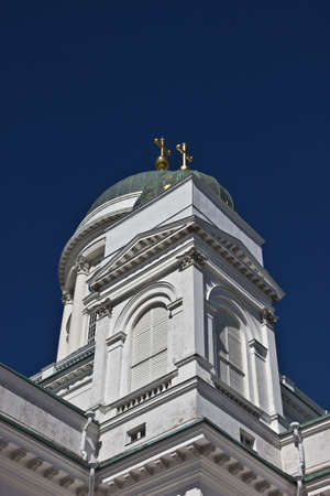Helsinki Cathedral domes against blue skyの写真素材