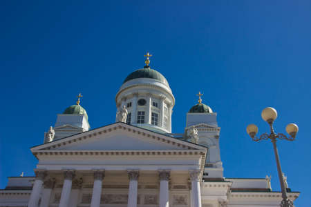 Helsinki Cathedral with light against blue skyの写真素材