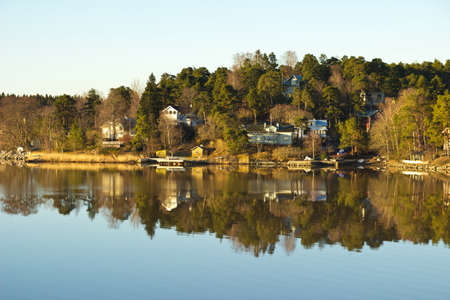 Tranquility landscape of Finland coastline early in the morningのeditorial素材