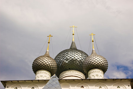 Domes of Orthodox Resurrection monastery in town Uglich, Russia