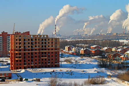 Construction of apartment buildingsの写真素材