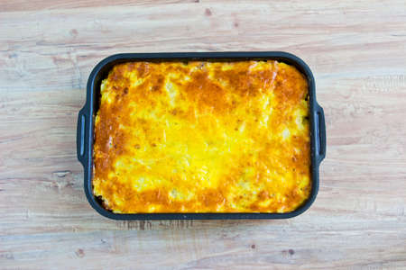 Potato casserole with eggs and meat. Horizontal imageの写真素材