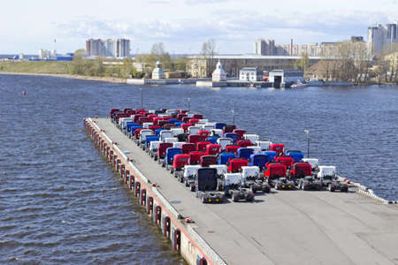 Trucks on pierの写真素材